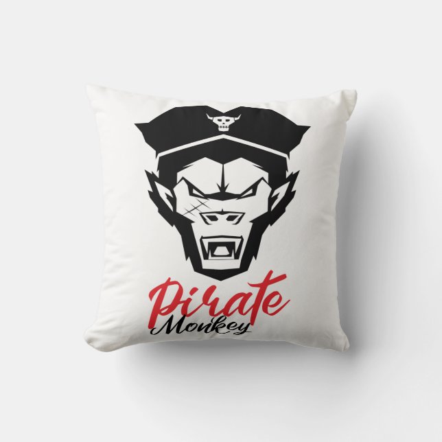 Head of Pirate Monkey T-Shirt Throw Pillow (Front)