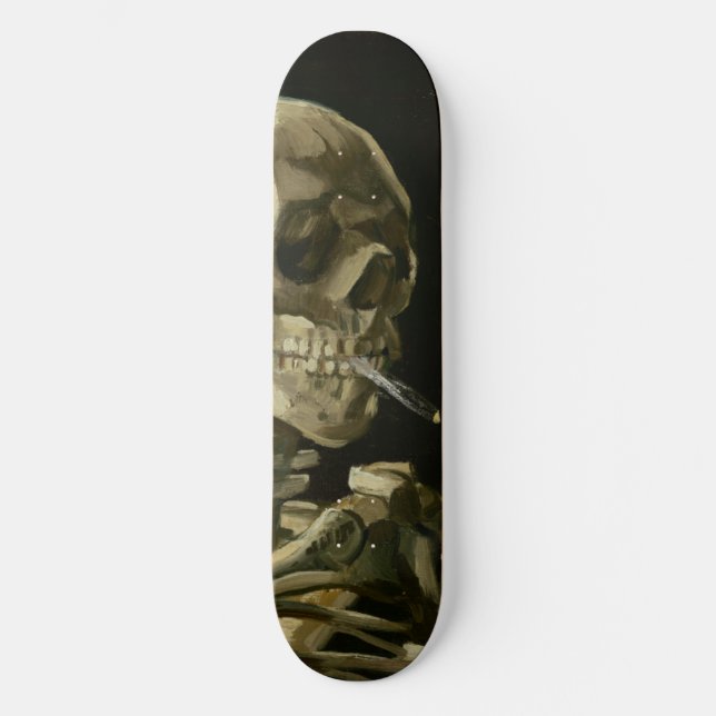 Head of Skeleton with Cigarette by Van Gogh Skateboard (Front)