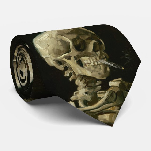 Head of Skeleton with Cigarette by Van Gogh Tie (Rolled)