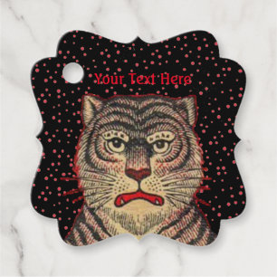 Head of Striped Asian Tiger Fierce Face Red Dots Favour Tags