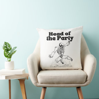 Head of the Party Dancing Skeleton Funny Halloween Throw Pillow