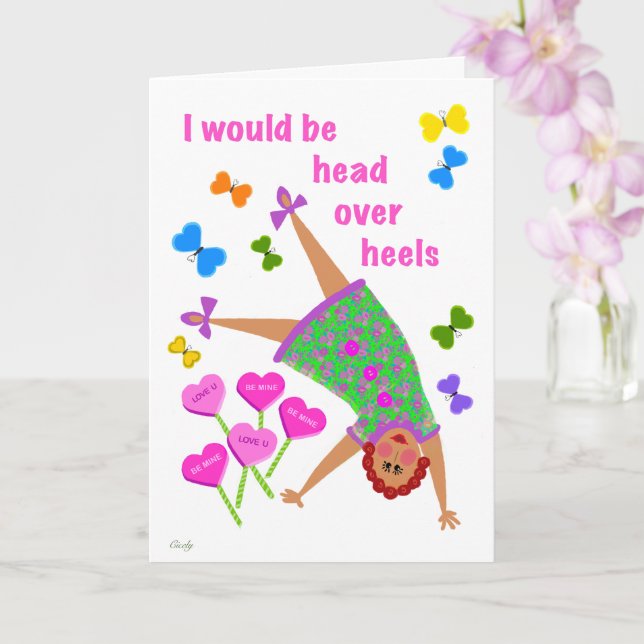 Head Over Heals Redhead Girl Card (Orchid)