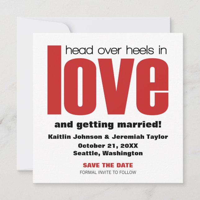 Head Over Heels Save the Date Invite, Red Invitation (Front)