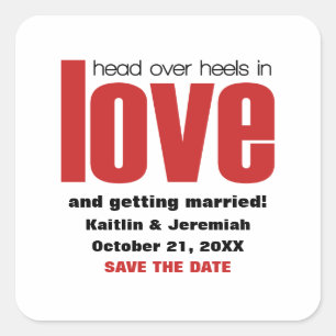 Head Over Heels Save the Date Stickers, Red Square Sticker