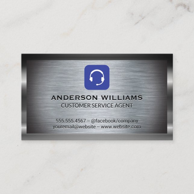 Head Set Icon | Metallic Background Business Card (Front)