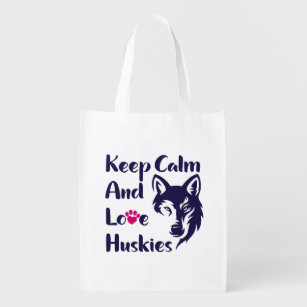 Head Siberian Husky Vintage Reusable Grocery Bag