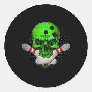 Head Skull Bowling Ball & Pins Happy Halloween Classic Round Sticker