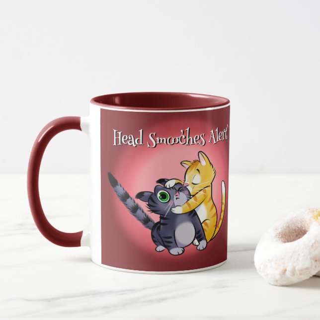 HEAD SMOOCHES VALENTINE CATS by Jeff Willis Art Mug (With Donut)