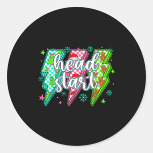 Head Start Lightning Christmas Checkered Graphic  Classic Round Sticker