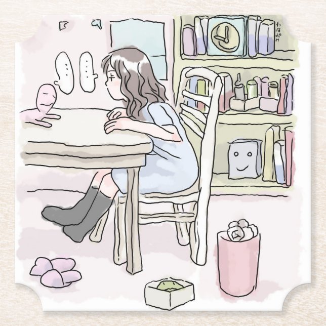 head to a table paper coaster (Front)