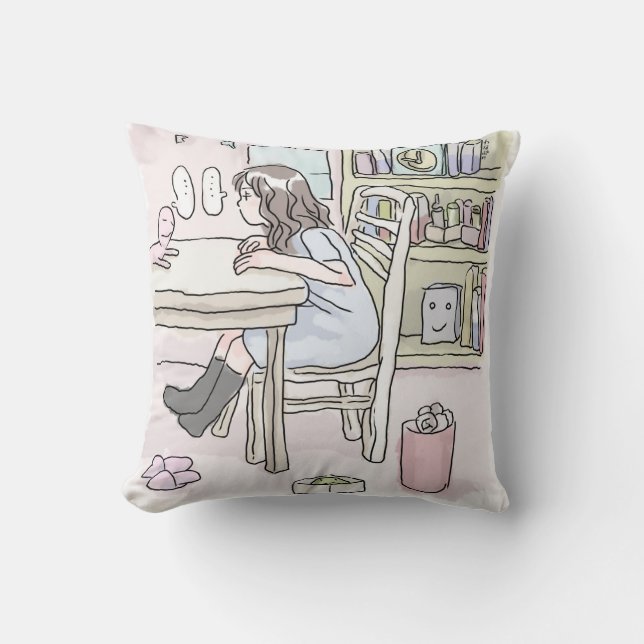 head to a table throw pillow (Front)