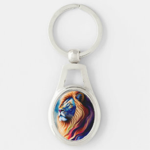 Head White Lion Colourful Art Keychain