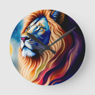 Head White Lion Colourful Art Round Clock
