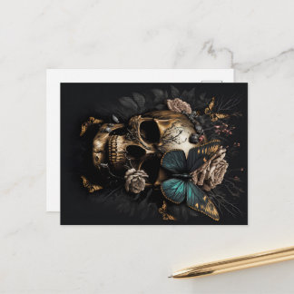 head with butterfly gold black motif postcard