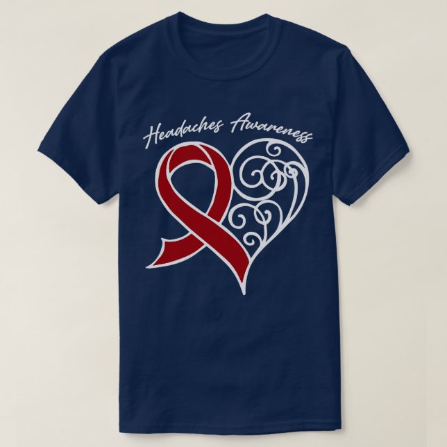 Headaches Awareness Heart Ribbon Gift Valentines D T-Shirt (Design Front)