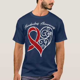Headaches Awareness Heart Ribbon Gift Valentines D T-Shirt