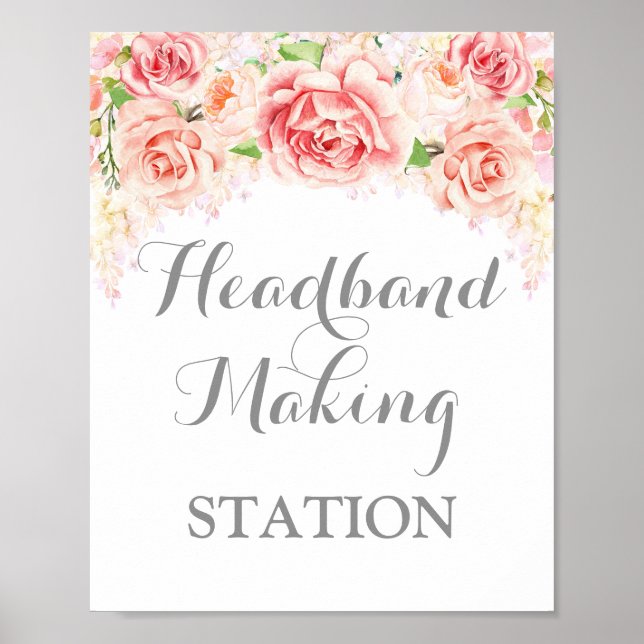 Headband Making Station Sign Pink Watercolor (Front)