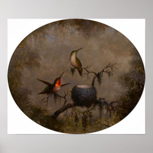 Heade - Hummingbirds And Their Nest 1863 Poster