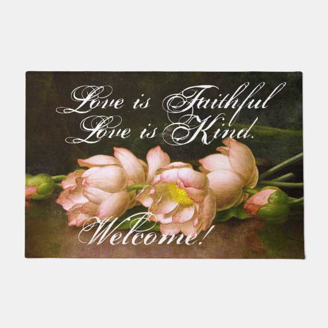 Heade Lotus Flowers Love Faithful Welcome Doormat (Front)