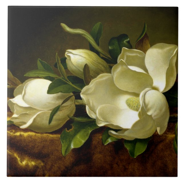 Heade Magnolia Flowers Gold Velvet Ceramic Tile (Front)