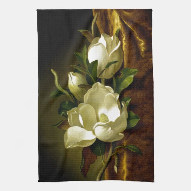 Heade Magnolia Flowers Gold Velvet Kitchen Towel (Vertical)