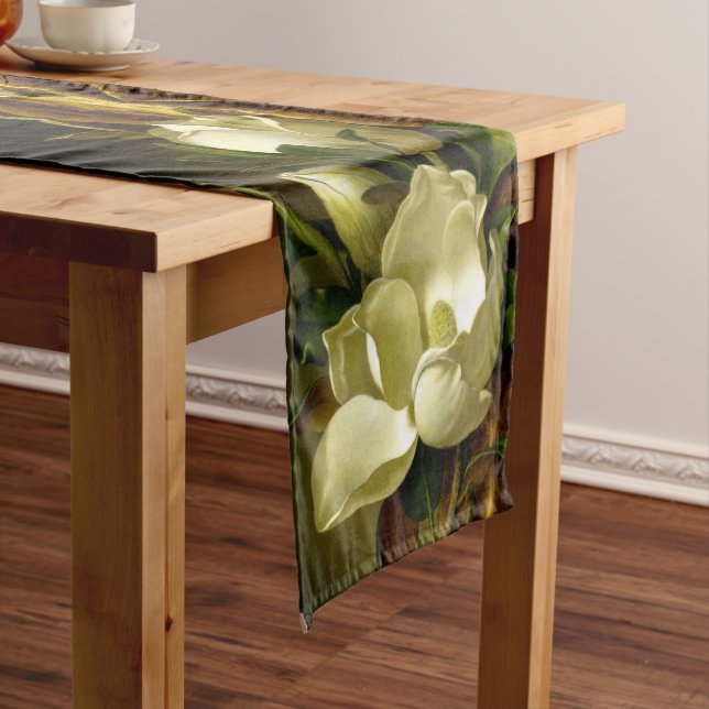 Heade Magnolia Flowers Gold Velvet Table Runner (In Situ)