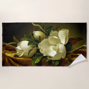 Heade Magnolia Flowers on Gold Velvet Beach Towel