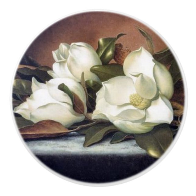 Heade Magnolia Flowers Still Life Painting Knob (Front)