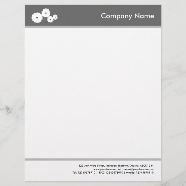 Headed and Footed (Gears) - Grey Letterhead (Front)