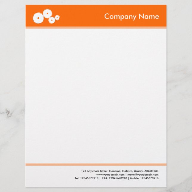 Headed and Footed (Gears) - Orange Letterhead (Front)