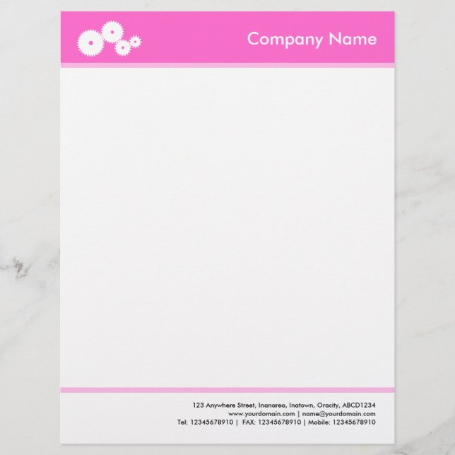 Headed and Footed (Gears) - Pink Letterhead (Front)