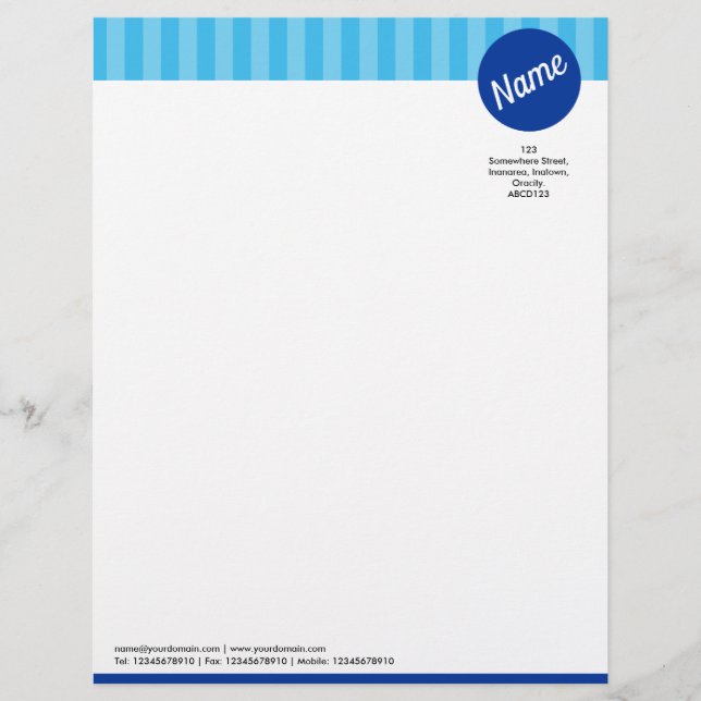 Header and Circle - Stripes - Shades of Blue Letterhead (Front)