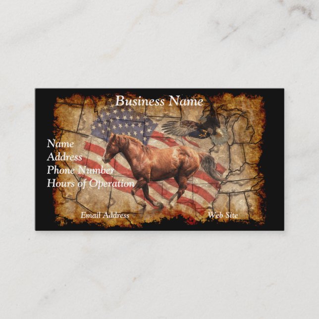 "Heading West" Horse, Eagle and US Flag Business Card (Front)