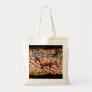 "Heading West" Horse, Eagle and US Flag Tote Bag