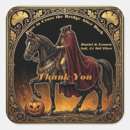 Headless Horseman Dare to Cross Thank You Gold  Square Sticker