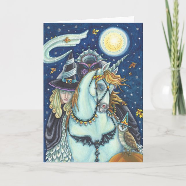 HEADLESS HORSEMAN GOTH WITCH, UNICORN & OWL Blank Card (Front)