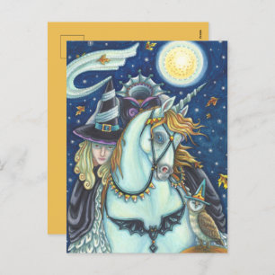 HEADLESS HORSEMAN GOTH WITCH, UNICORN & OWL Blank Holiday Postcard