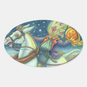 HEADLESS HORSEMAN SCARECROW & MULE STICKERS Oval