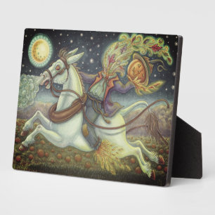 HEADLESS HORSEMAN SCARECROW & WHITE MULE Halloween Plaque