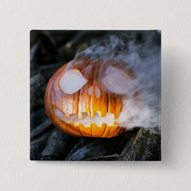 Headless Horseman's Jack-o-Lantern Head a Flame 2 Inch Square Button (Front)