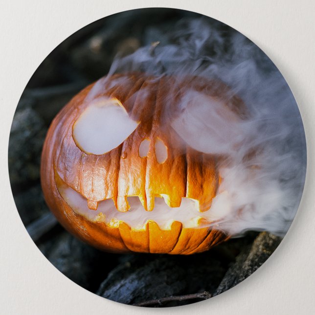 Headless Horseman's Jack-o-Lantern Head a Flame 6 Inch Round Button (Front)