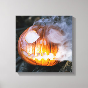 Headless Horseman's Jack-o-Lantern Head a Flame Canvas Print
