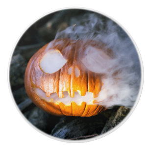 Headless Horseman's Jack-o-Lantern Head a Flame Ceramic Knob