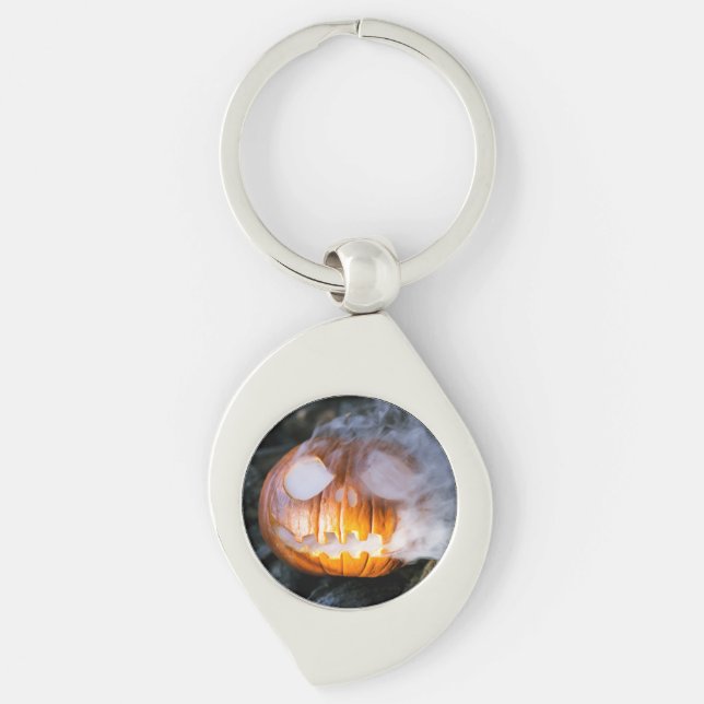 Headless Horseman's Jack-o-Lantern Head a Flame Keychain (Front)
