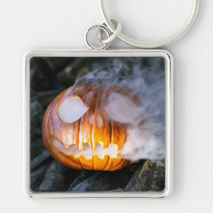 Headless Horseman's Jack-o-Lantern Head a Flame Keychain