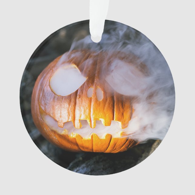 Headless Horseman's Jack-o-Lantern Head a Flame Ornament (Front)
