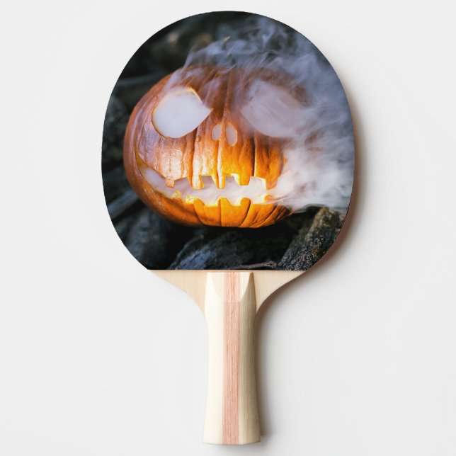 Headless Horseman's Jack-o-Lantern Head a Flame Ping Pong Paddle (Front)
