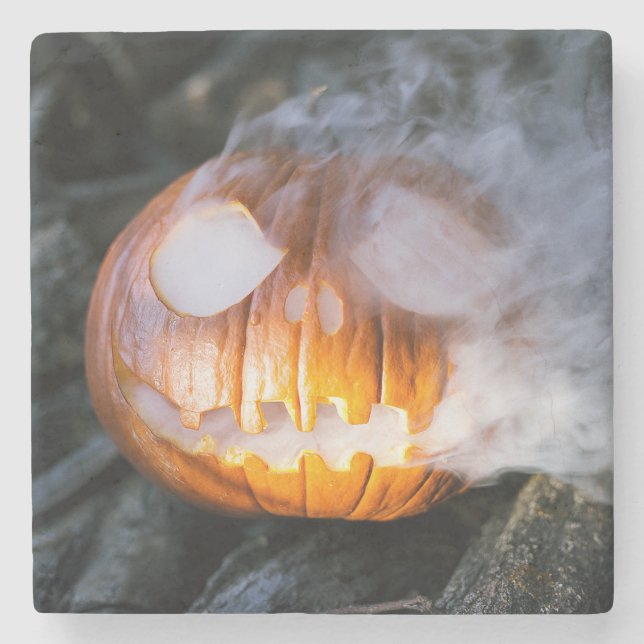 Headless Horseman's Jack-o-Lantern Head a Flame Stone Coaster (Front)