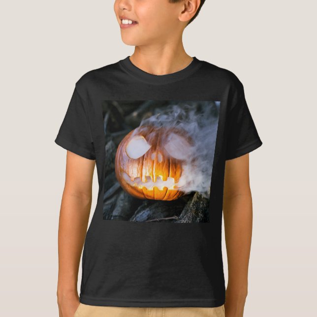 Headless Horseman's Jack-o-Lantern Head a Flame T-Shirt (Front)