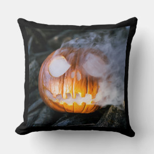Headless Horseman's Jack-o-Lantern Head a Flame Throw Pillow